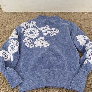 Cynthia Rowley Blue Sweater with White Floral Design